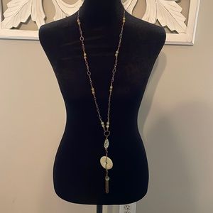 Necklace copper finish with jade green stone  beads.